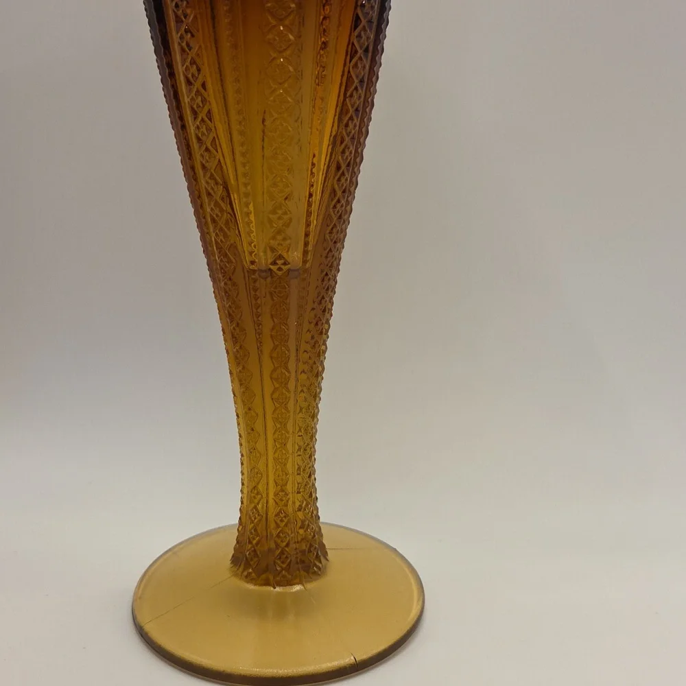 Duncan And Miller Amber Zipper Vase. Vintage